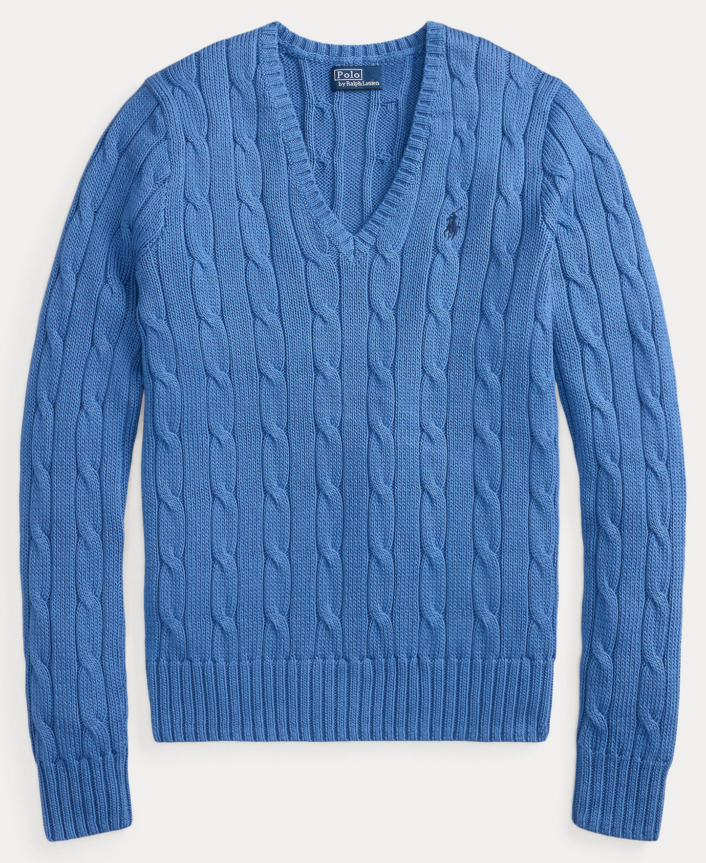 Polo Ralph Lauren Women's Cable-Knit Cotton V-Neck Sweater - Nimes Blue
