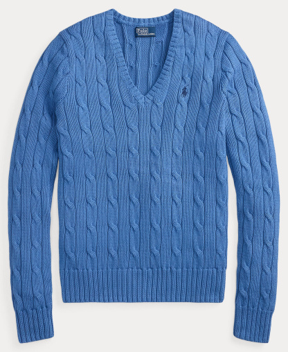 Polo Ralph Lauren Women's Cable-Knit Cotton V-Neck Sweater - Nimes Blue