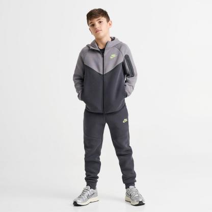 Boys' Big Kids' Nike Sportswear Tech Fleece Full-Zip Hoodie - Grey/Light Liquid Lime