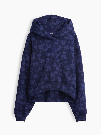 VintageSoft Crop Logo Hoodie - Blue floral