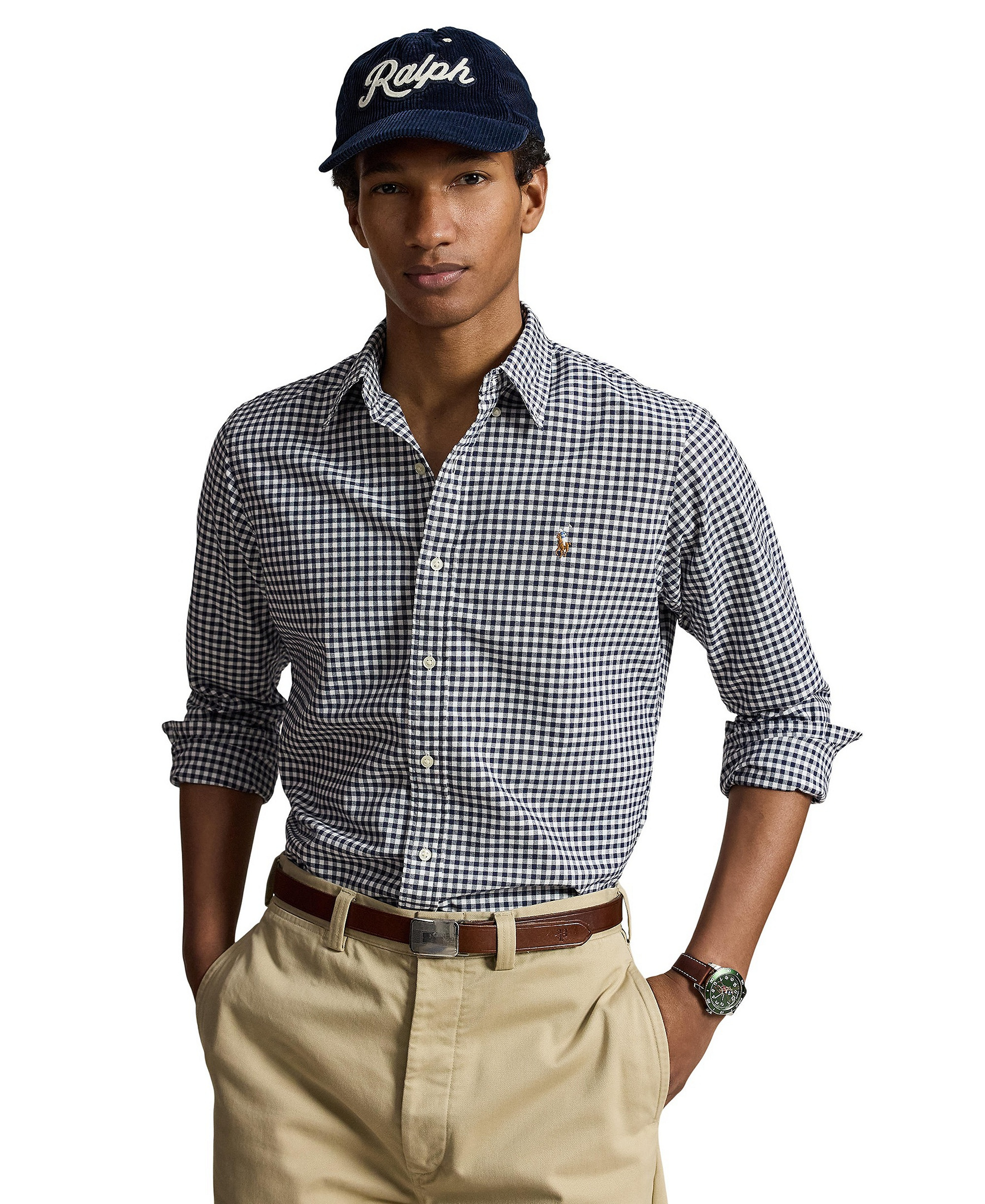 Polo Ralph Lauren Men's Classic-Fit Plaid Brushed Oxford Shirt - Navy White