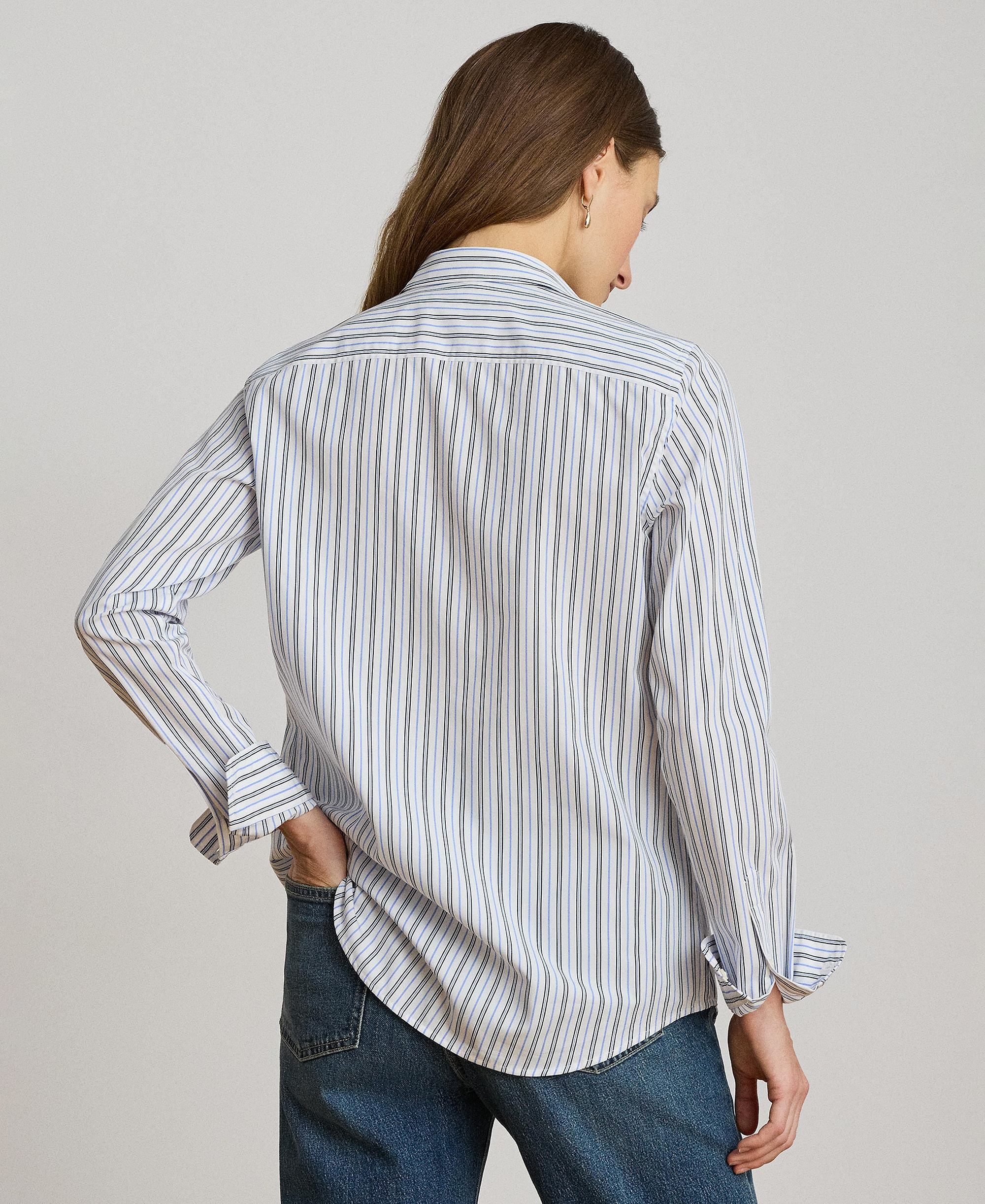 Lauren Ralph Lauren Women's Point Collar Striped Broadcloth Shirt - Blue Multi