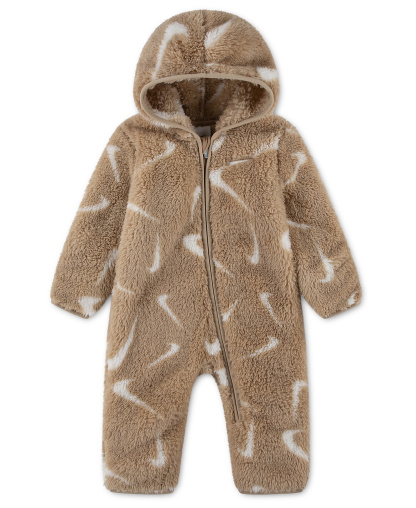 Nike Baby Boys' and Baby Girls' Hooded Printed High-Pile Fleece Coverall - Hemp