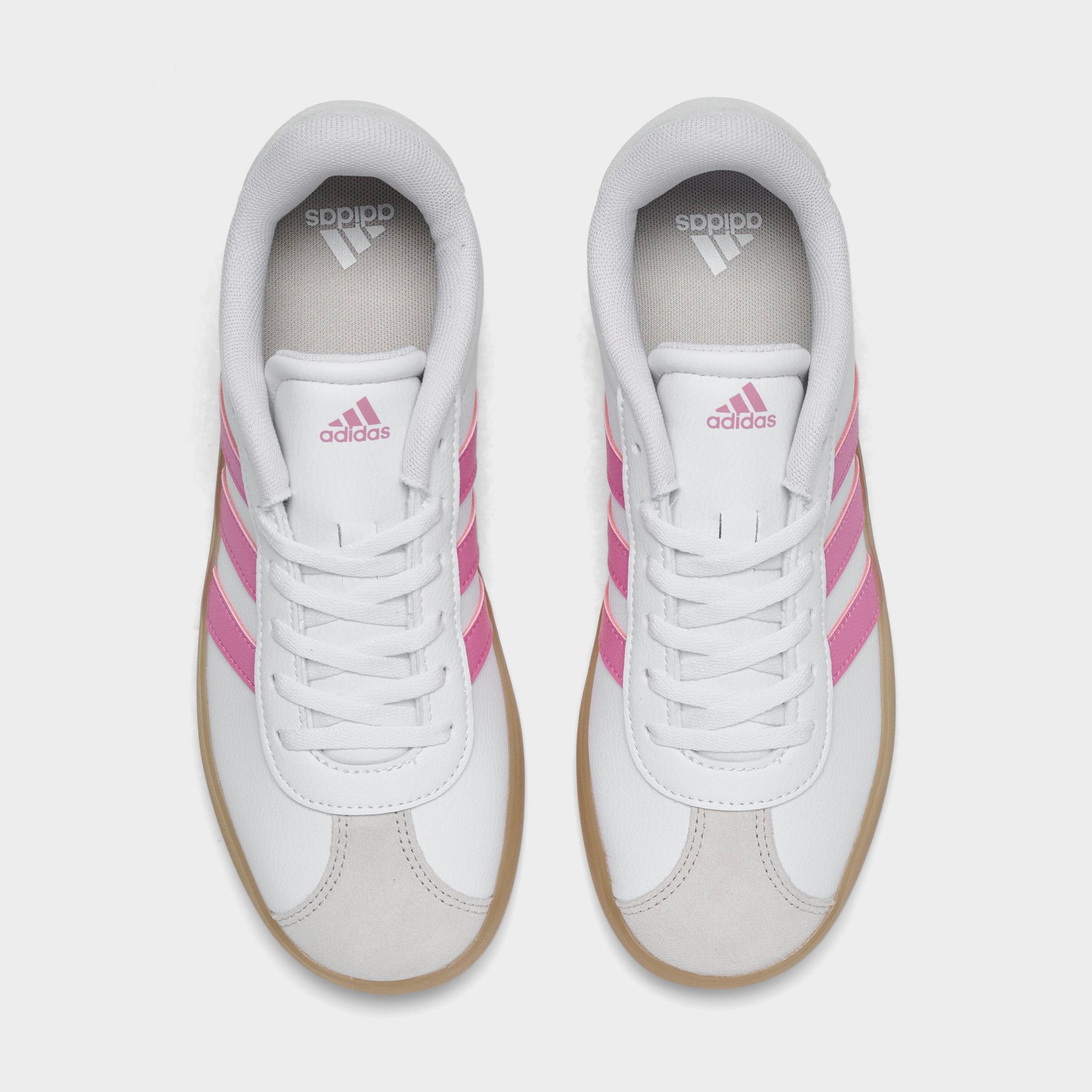 Big Kids' adidas VL Court 3.0 Skateboarding Casual Shoes - White/Pink - Top view