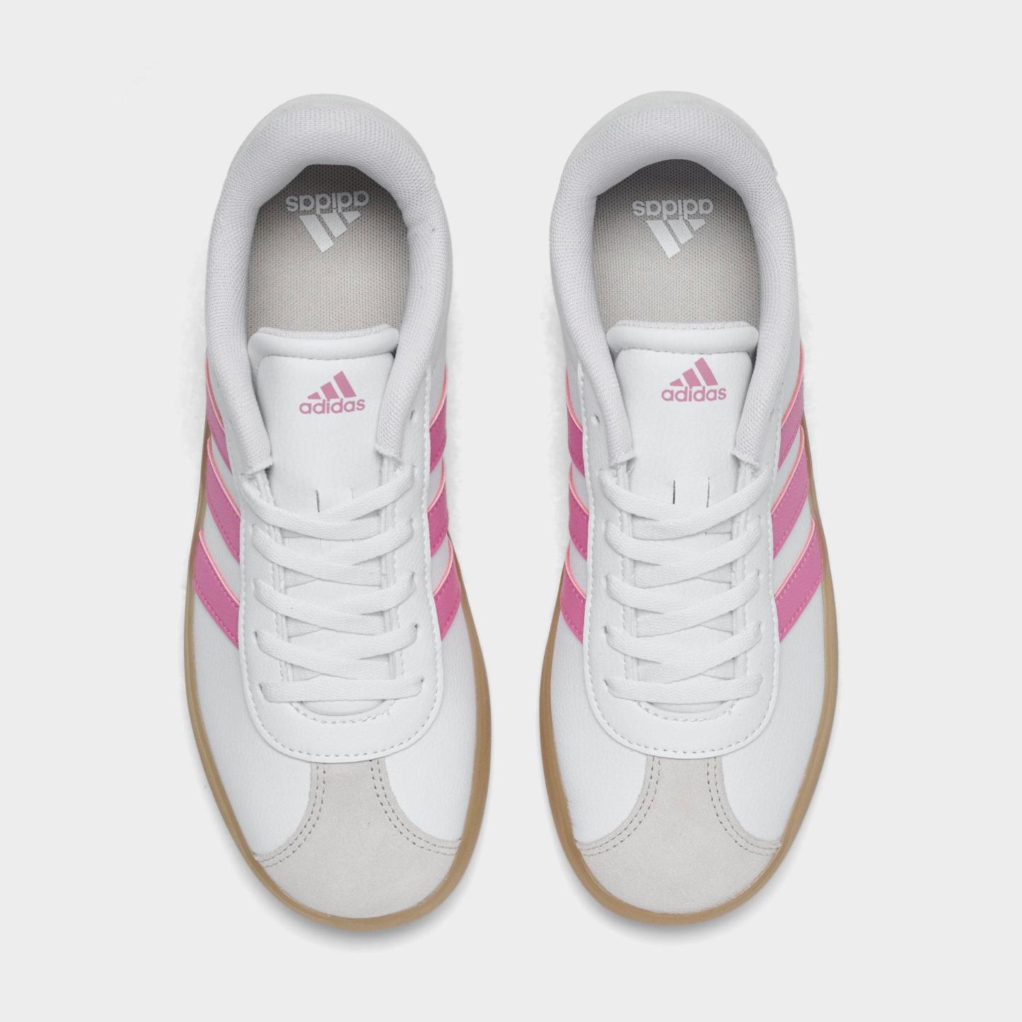 Big Kids' adidas VL Court 3.0 Skateboarding Casual Shoes - White/Pink - Top view