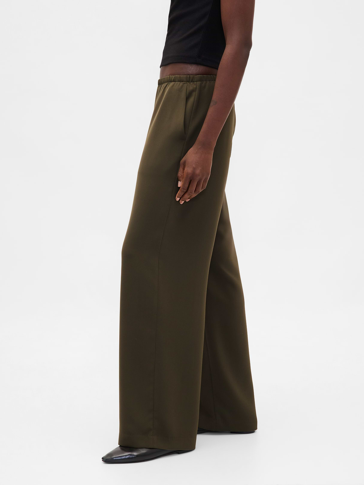 Easy Wide-Leg Pants - Black moss green