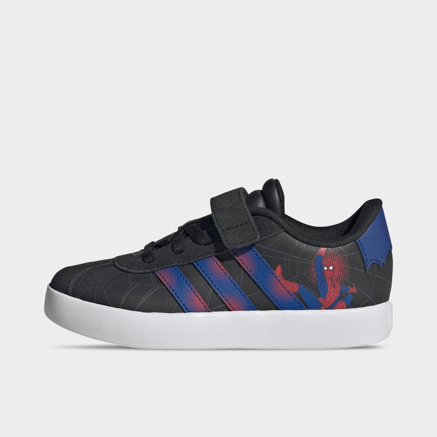 Little Kids' adidas VL Court 3.0 Hook-And-Loop Casual Shoes - Core Black/Royal Blue/Violet - Left shoe facing left. Outside of the shoe.