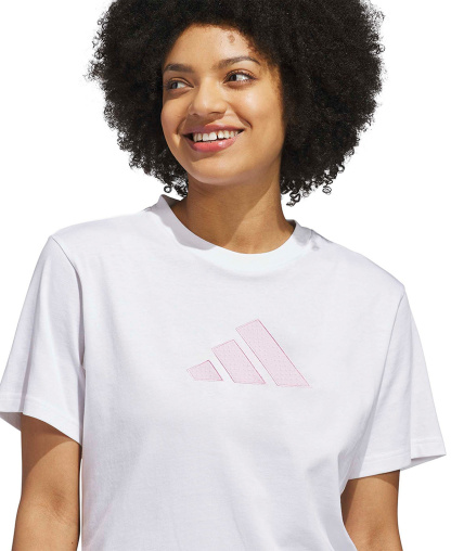 adidas Women's Gingham Big Logo Graphic Crewneck Cotton T-Shirt - White