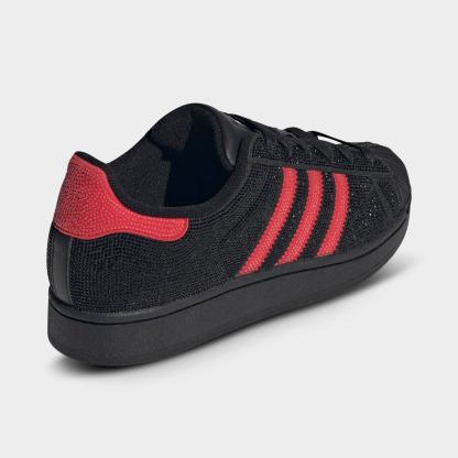 Women's adidas Originals Superstar II Casual Shoes - Core Black/Better Scarlet/Silver Metallic - Back view