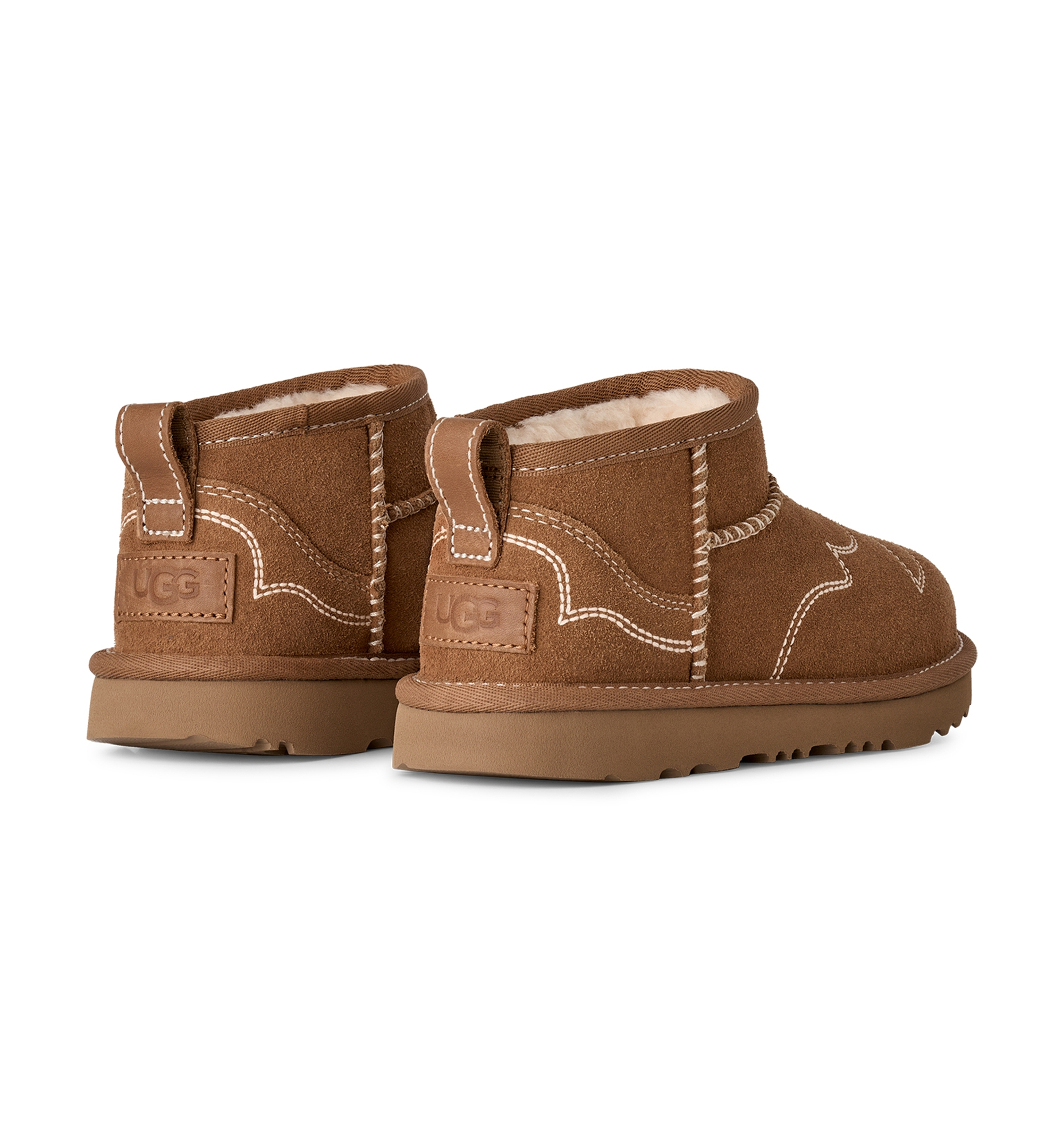 UGG® Kids Classic Ultra Mini Western Round Toe Booties - Chestnut