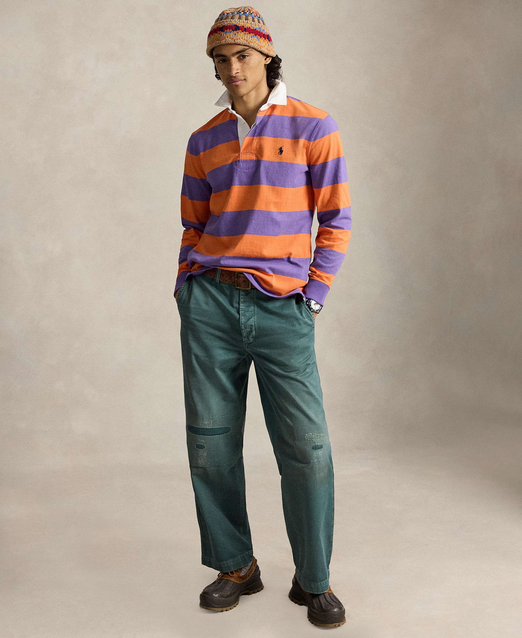 Polo Ralph Lauren Men's Iconic Rugby Classic-Fit Polo Shirt - Purple Lilac/kona Organge