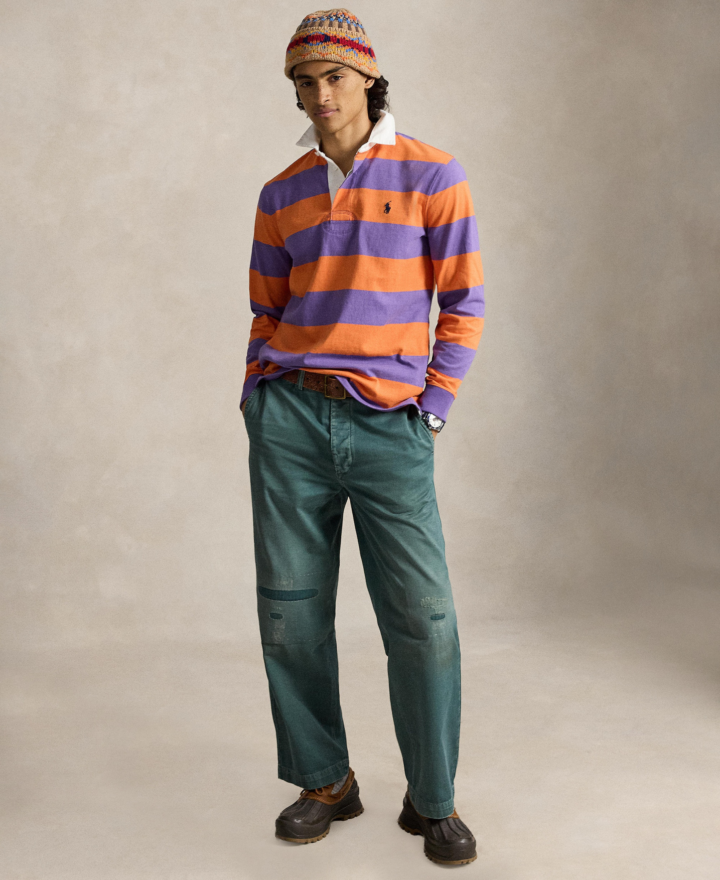 Polo Ralph Lauren Men's Iconic Rugby Classic-Fit Polo Shirt - Purple Lilac/kona Organge