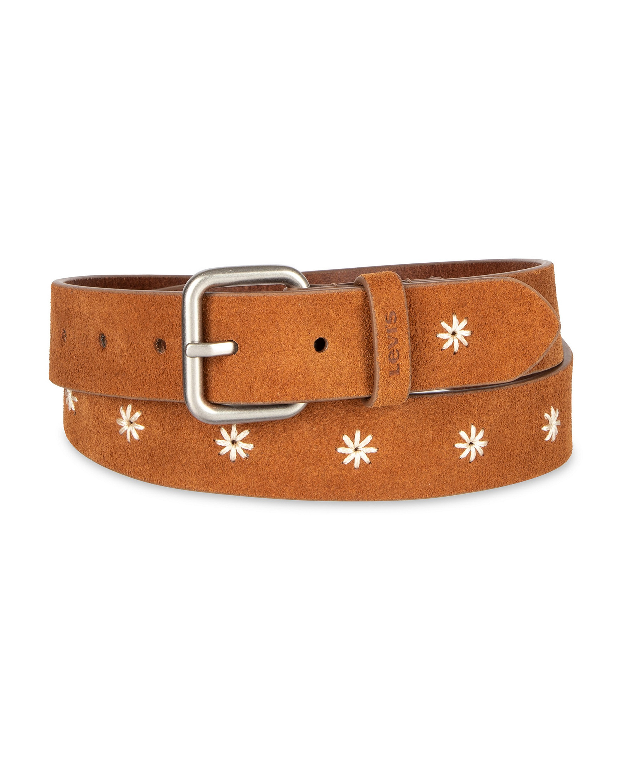 Levi's Women's Casual Floral Embroidered Belt - Tan Suede