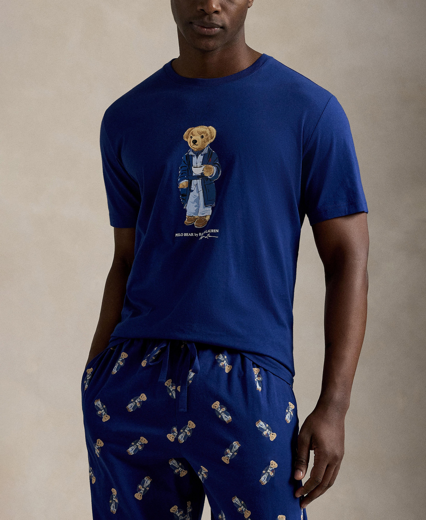 Polo Ralph Lauren Men's Polo Bear T-Shirt and Pajama Pants, 2-Piece Set - Fall Royal/ Morning Robe Bear