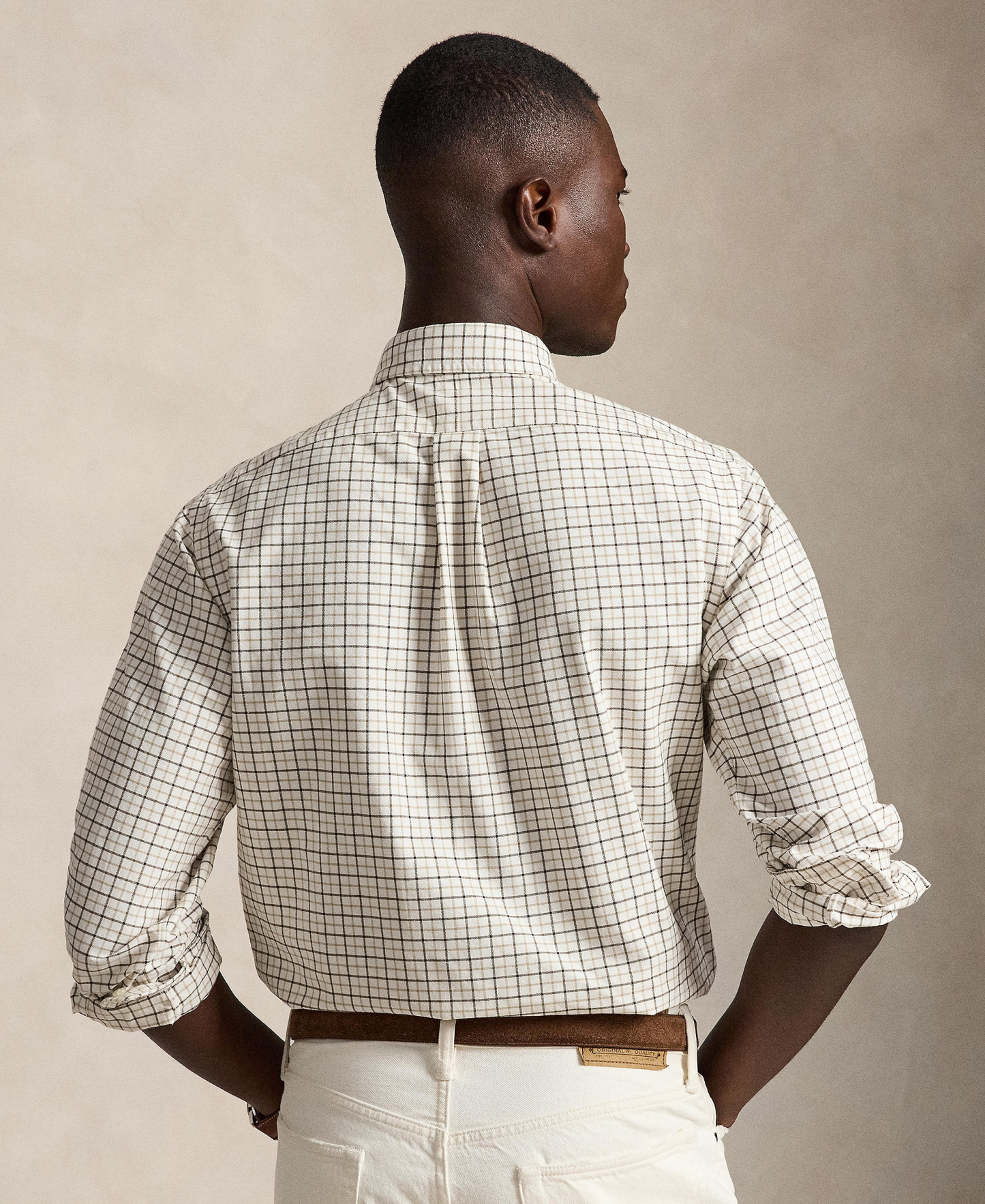 Polo Ralph Lauren Men's Classic-Fit Plaid Brushed Oxford Shirt - White/Brown Multi