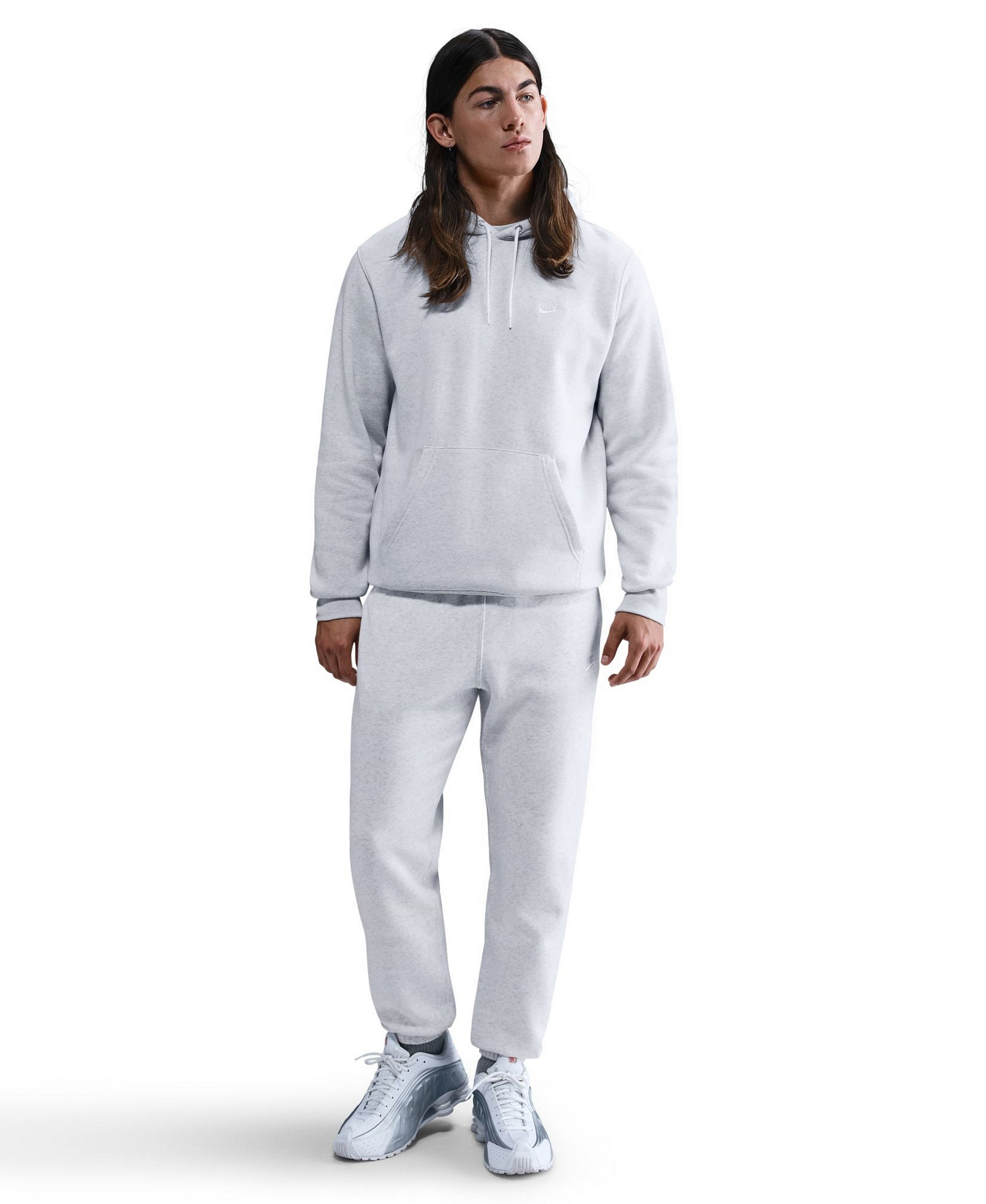 Nike Men's Cuffed Brushed Fleece Logo Sweatpants - Gray Heather/lt Smoke Gray/White