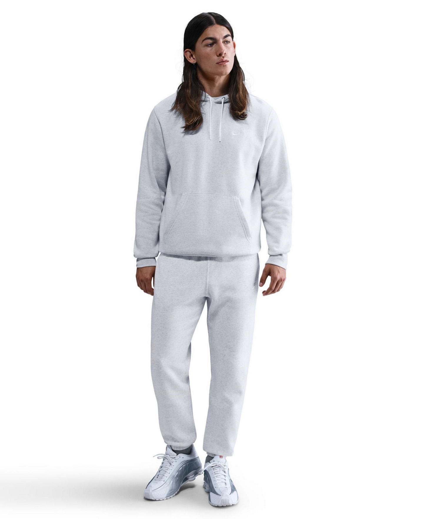 Nike Men's Cuffed Brushed Fleece Logo Sweatpants - Gray Heather/lt Smoke Gray/White