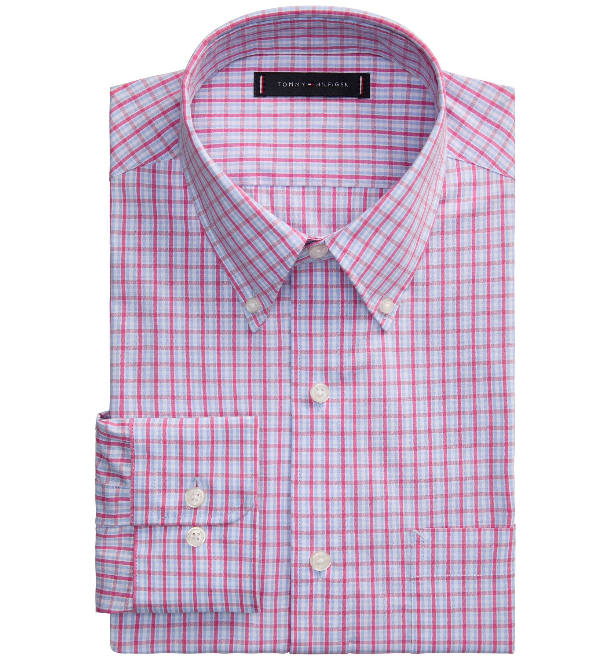Tommy Hilfiger Men's Regular Fit Wrinkle Resistant Stretch Dress Shirt - Rose Multi