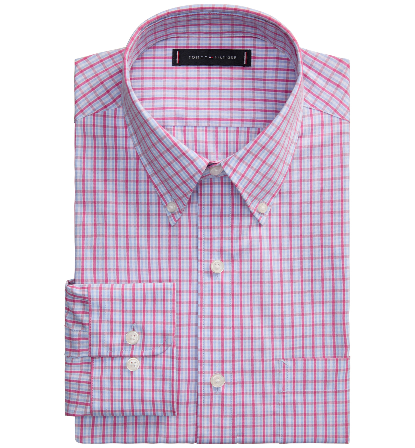 Tommy Hilfiger Men's Regular Fit Wrinkle Resistant Stretch Dress Shirt - Rose Multi