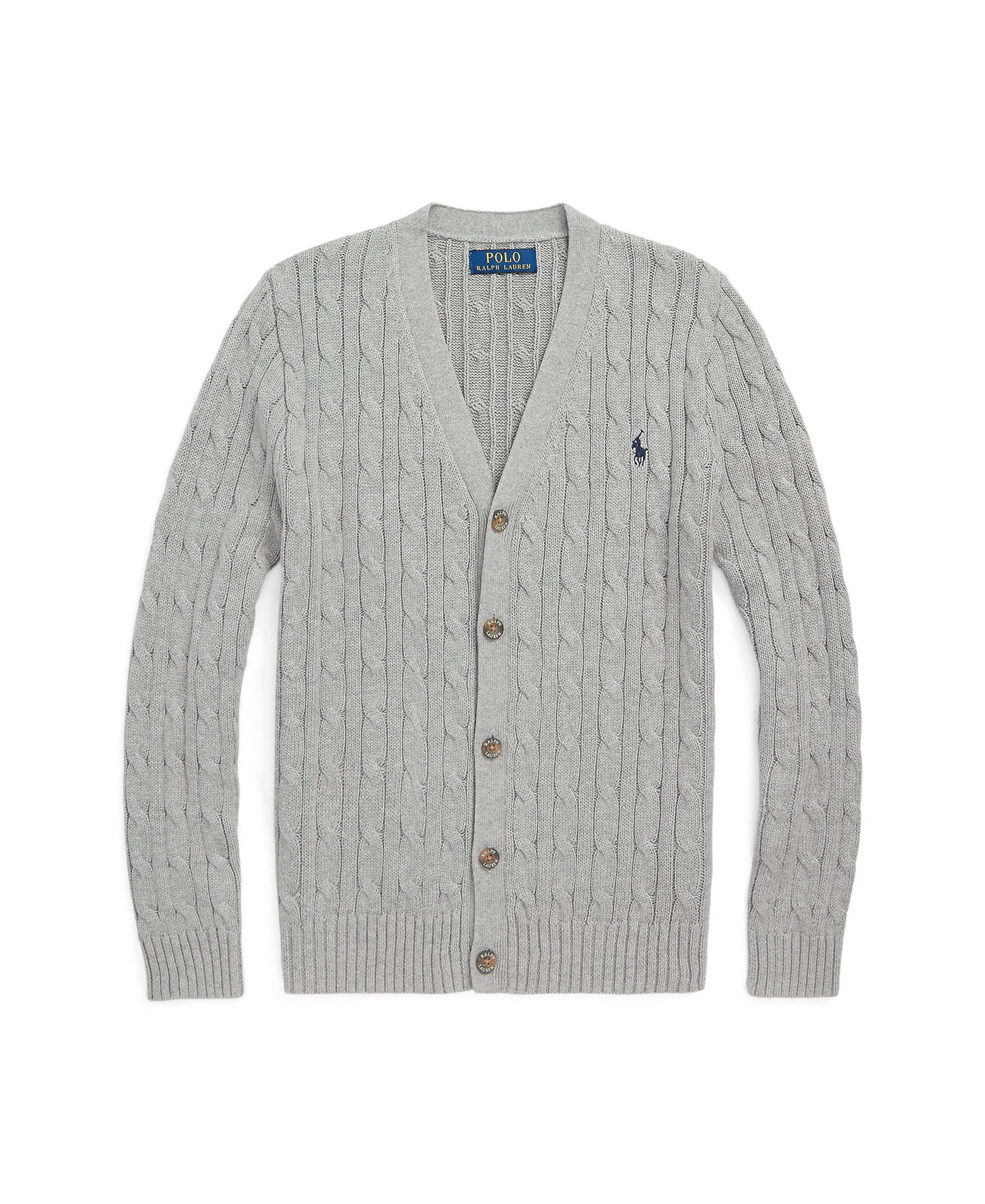 Polo Ralph Lauren Big Boys Cable-Knit Cotton V-Neck Cardigan Sweater - Andover Heather