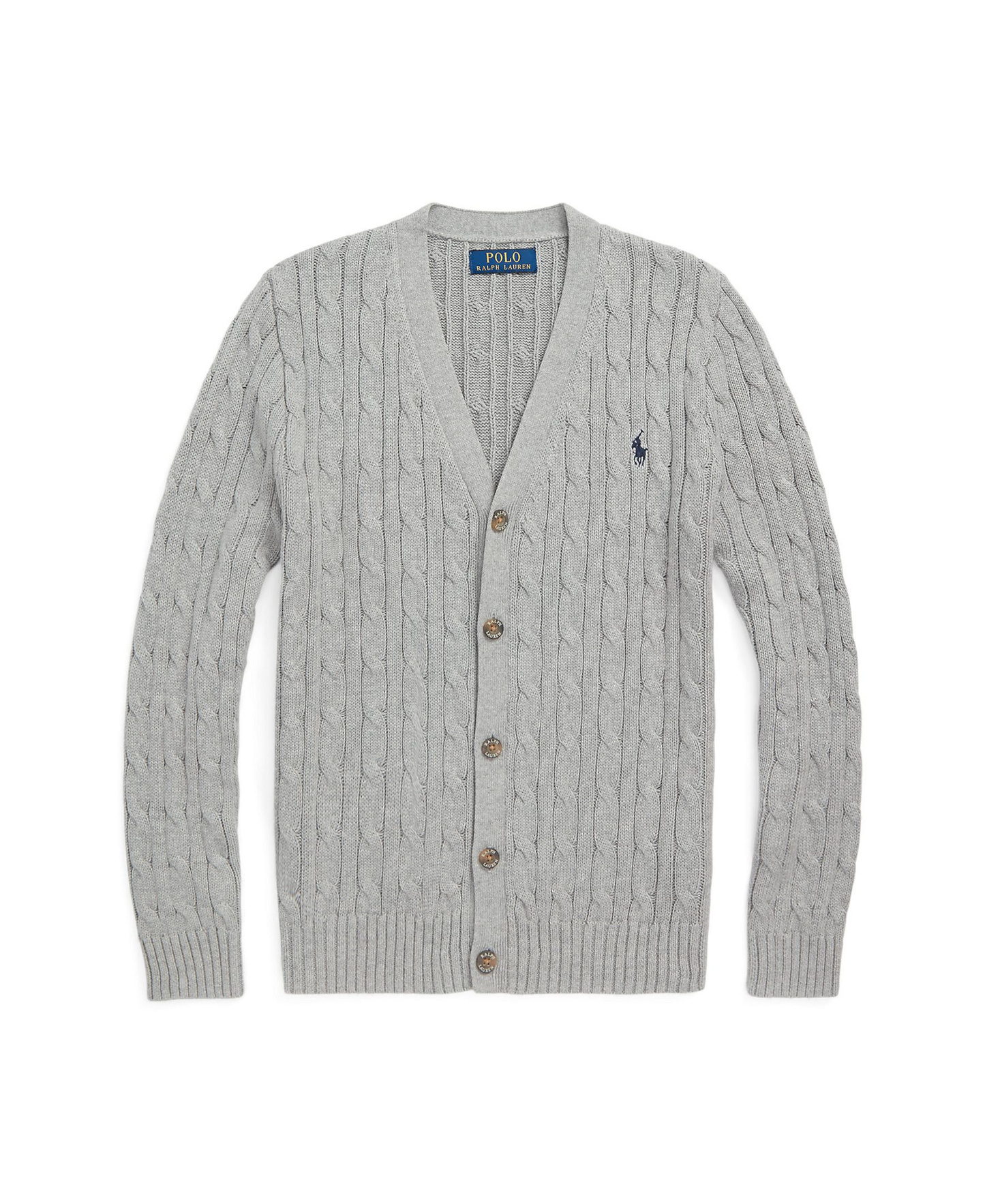 Polo Ralph Lauren Big Boys Cable-Knit Cotton V-Neck Cardigan Sweater - Andover Heather