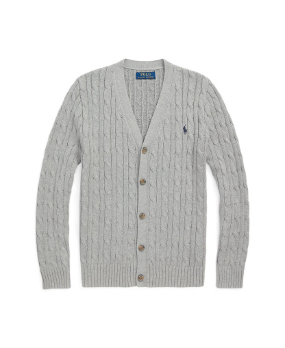Polo Ralph Lauren Big Boys Cable-Knit Cotton V-Neck Cardigan Sweater - Andover Heather