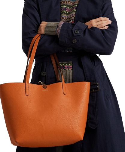 Lauren Ralph Lauren Faux-Leather Reversible Extra Large Tote Handbag - Lauren Tan/Orange/Gold
