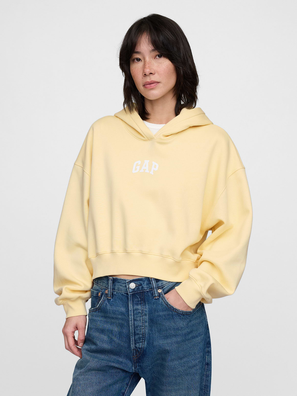 VintageSoft Crop Logo Hoodie - Maize yellow
