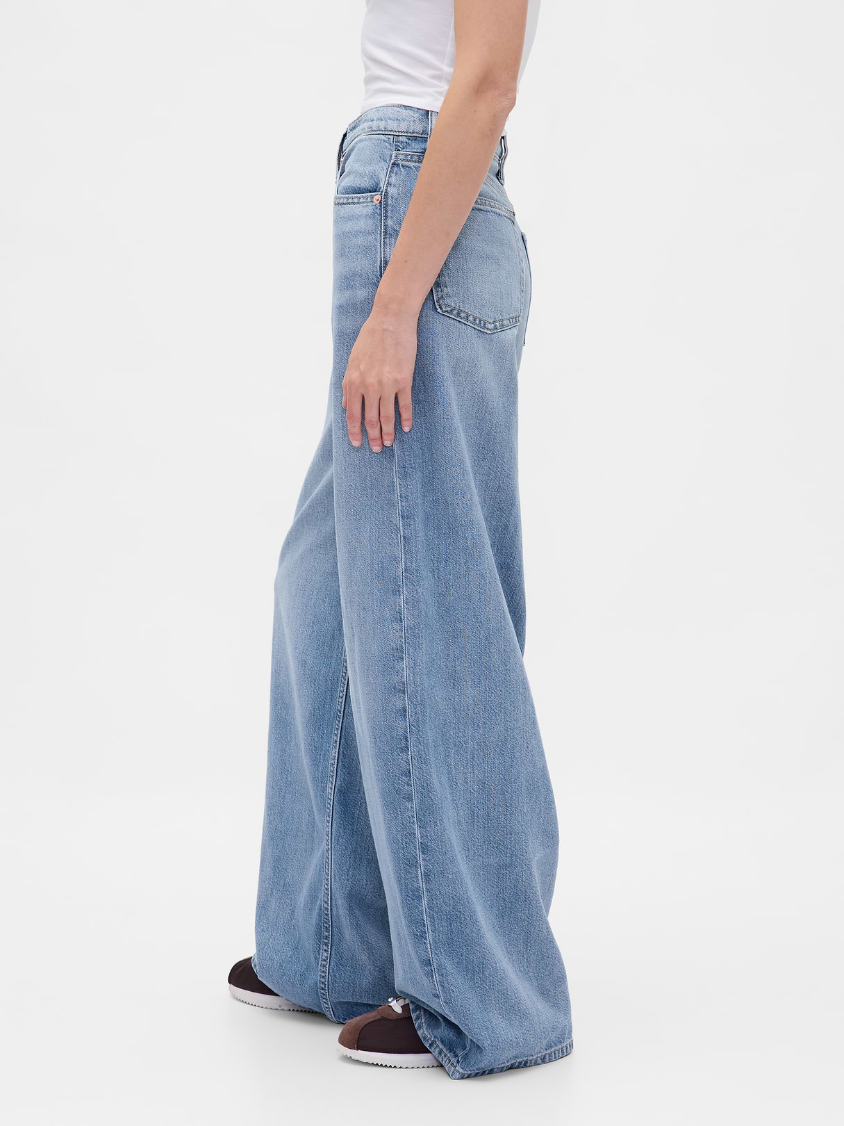 Mid Rise Denim Stripe Baggy Jeans - Light indigo wash
