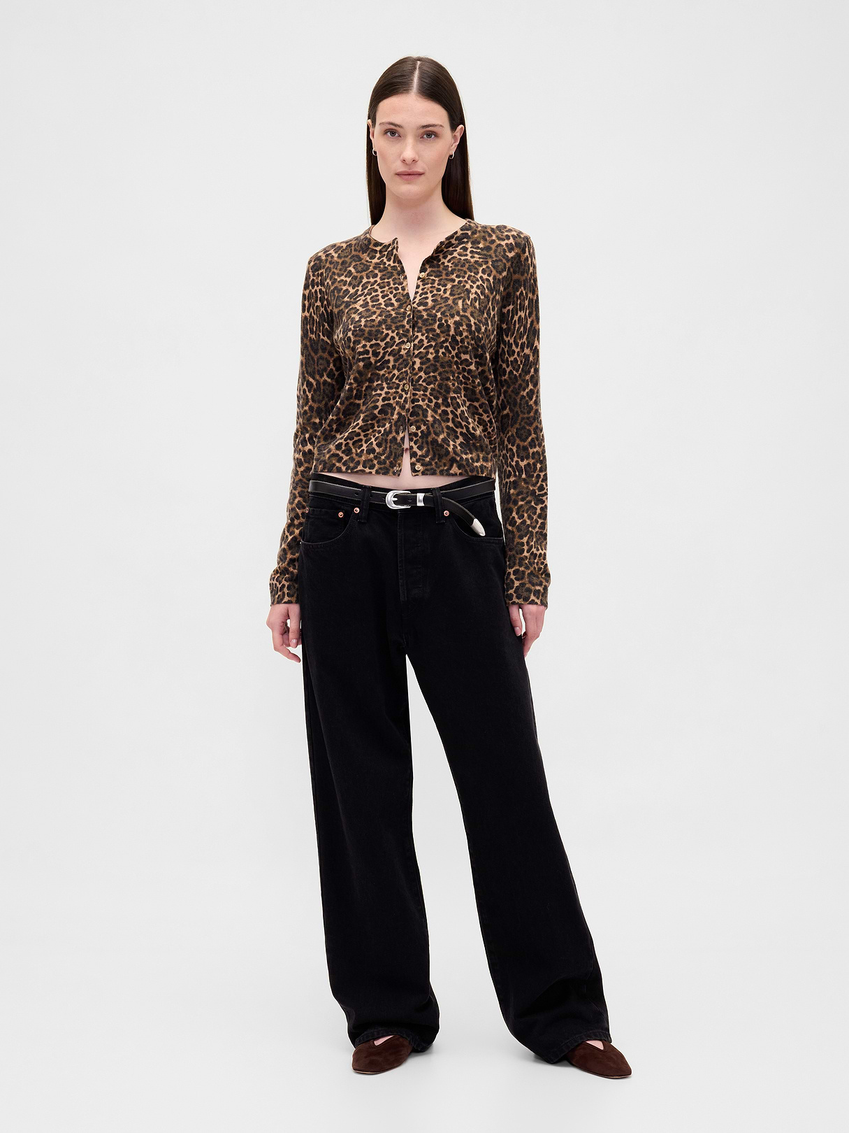 CashSoft Crop Cardigan - Leopard brown
