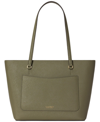 Lauren Ralph Lauren Crosshatch Leather Karly Medium Shopper Tote Handbag - Sage Green