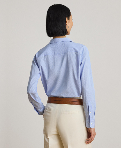 Lauren Ralph Lauren Women's Point Collar Striped Broadcloth Shirt - Blue/white