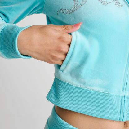 Women's Juicy Couture Bling Front Leopard Print Full-Zip Hoodie - Teal