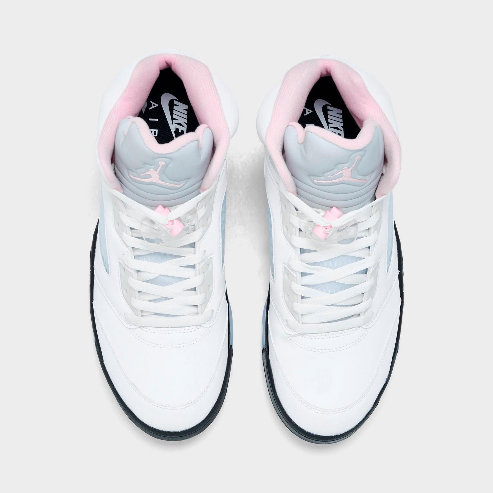 Men's Air Jordan Retro 5 Basketball Shoes - White/Medium Soft Pink/Black - view 5