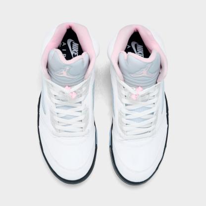 Men's Air Jordan Retro 5 Basketball Shoes - White/Medium Soft Pink/Black - view 5