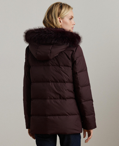 Lauren Ralph Lauren Women's Faux-Fur Hooded Puffer Coat - Pinot Noir