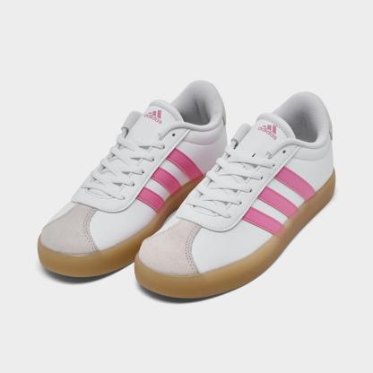 Big Kids' adidas VL Court 3.0 Skateboarding Casual Shoes - White/Pink - Both shoes facing left
