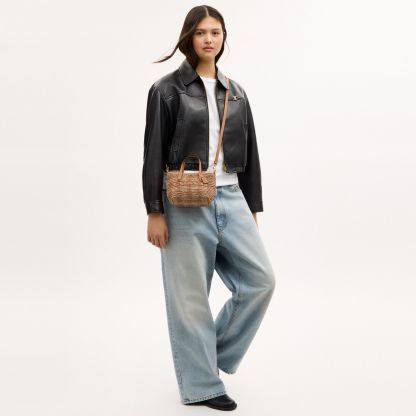 City Mini Tote Bag With Gingham Print - Gold/Tan - view 10