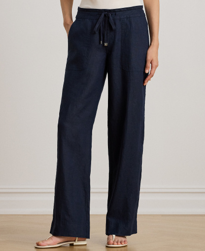 Lauren Ralph Lauren Women's Wide-Leg Linen Pants - Lauren Navy
