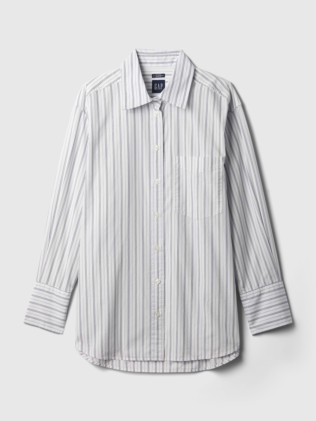 Organic Cotton Poplin Stripe Big Shirt - white & blue stripe