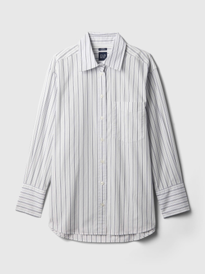 Organic Cotton Poplin Stripe Big Shirt - white & blue stripe
