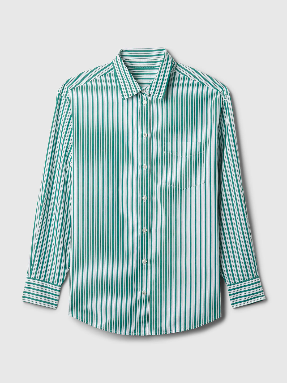 Organic Cotton Poplin Stripe Big Shirt - white & green stripe