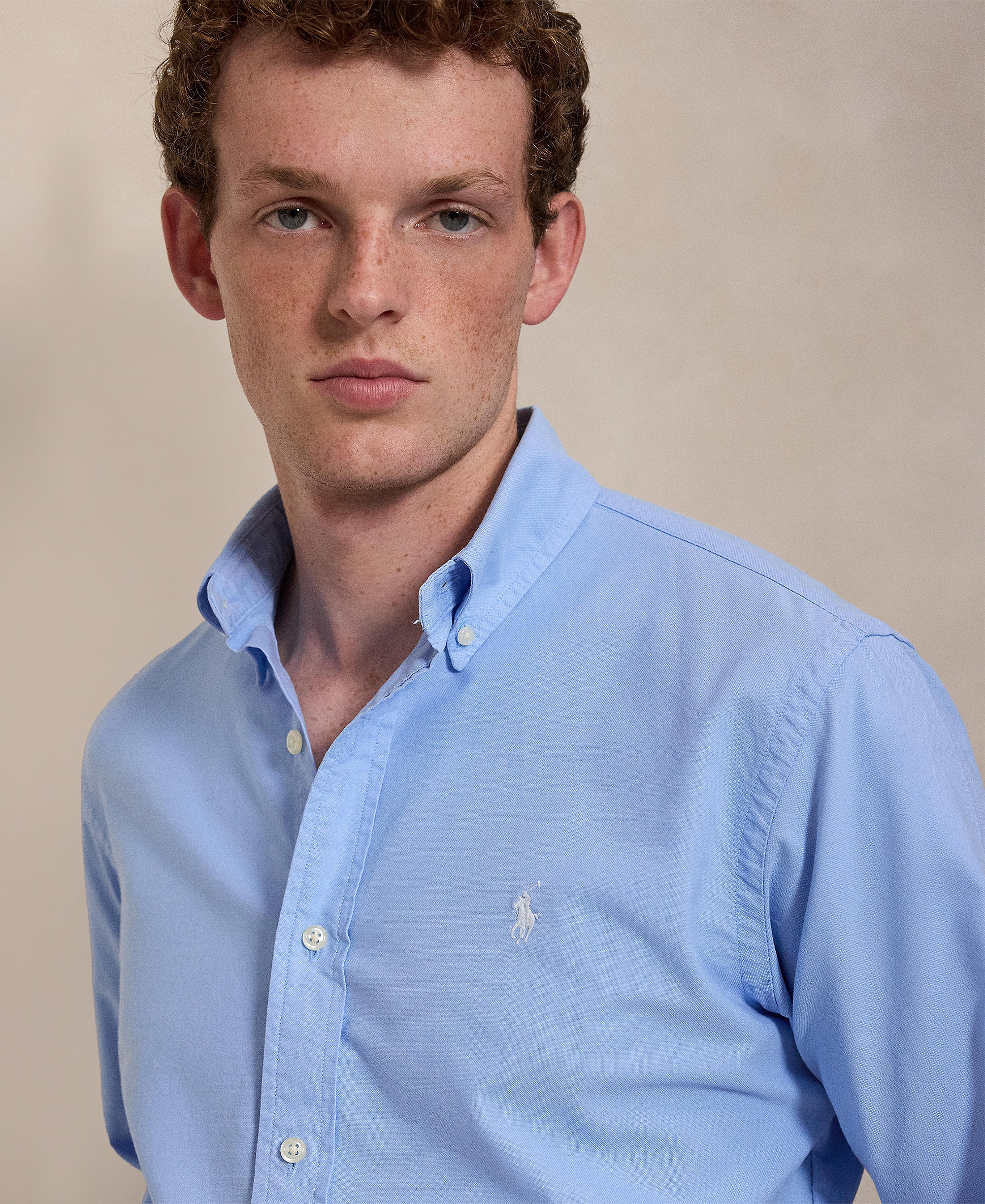 Polo Ralph Lauren Men's Garment-Dyed Oxford Shirt - AUSTIN BLUE W/WHITE PP