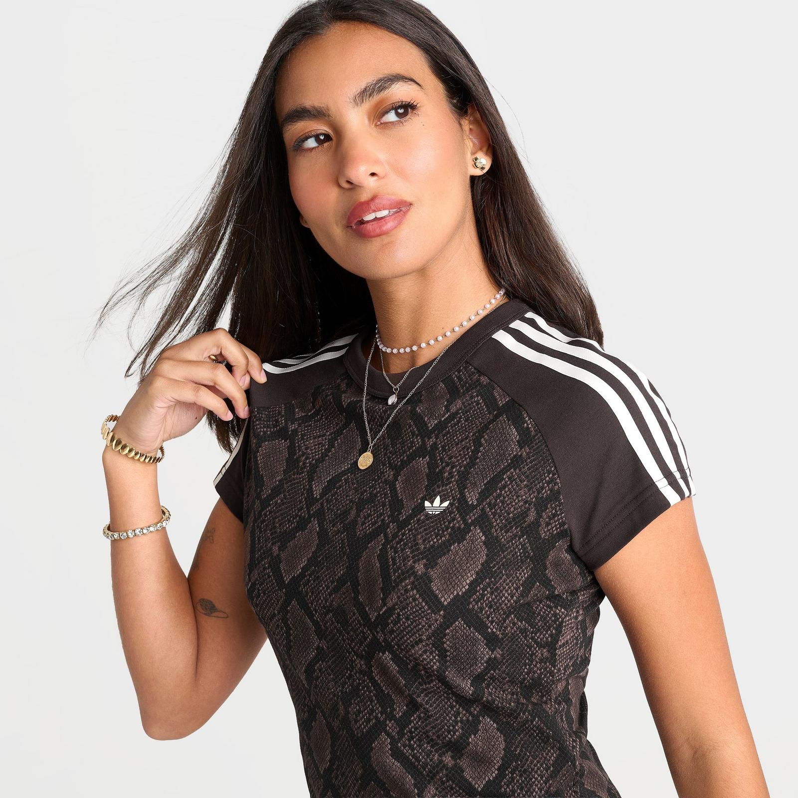 Women's adidas Originals Snakeskin Print Cali T-Shirt - Earth Strata/Aurora Coffee - view 5