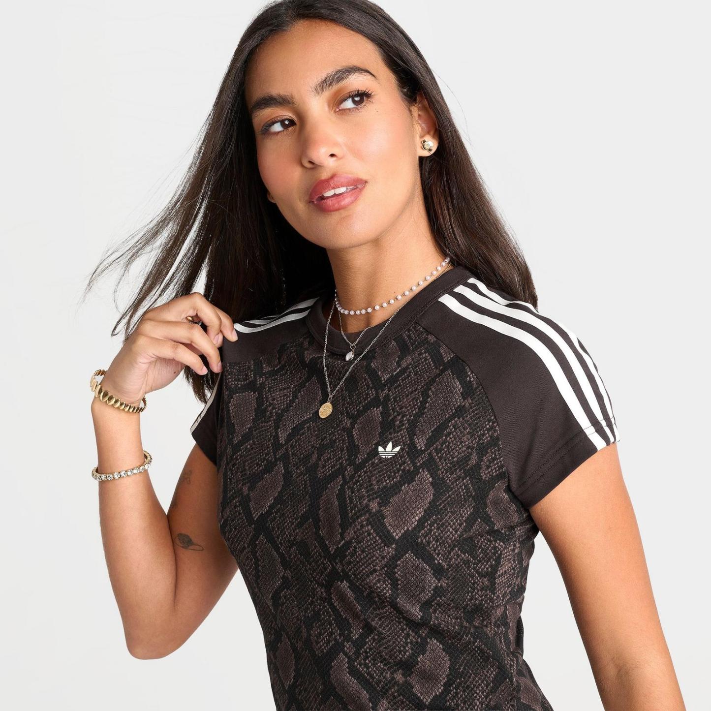Women's adidas Originals Snakeskin Print Cali T-Shirt - Earth Strata/Aurora Coffee - view 5