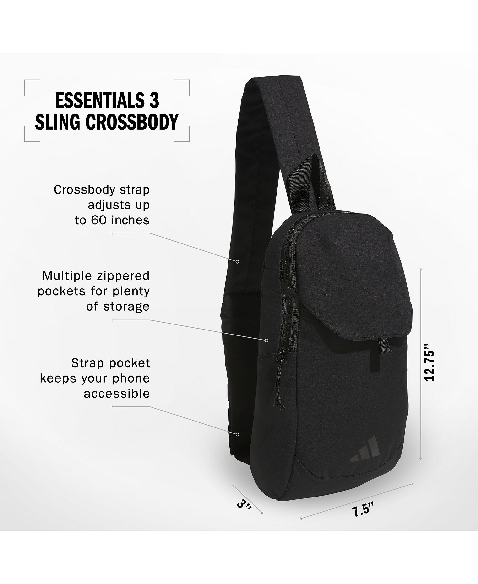 adidas Men's Essentials 3 Lightweight Sling Bag - Black