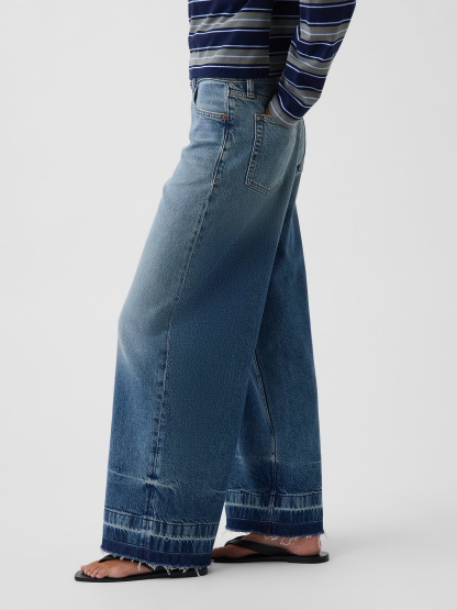 Mid Rise Denim Stripe Baggy Jeans - Medium indigo