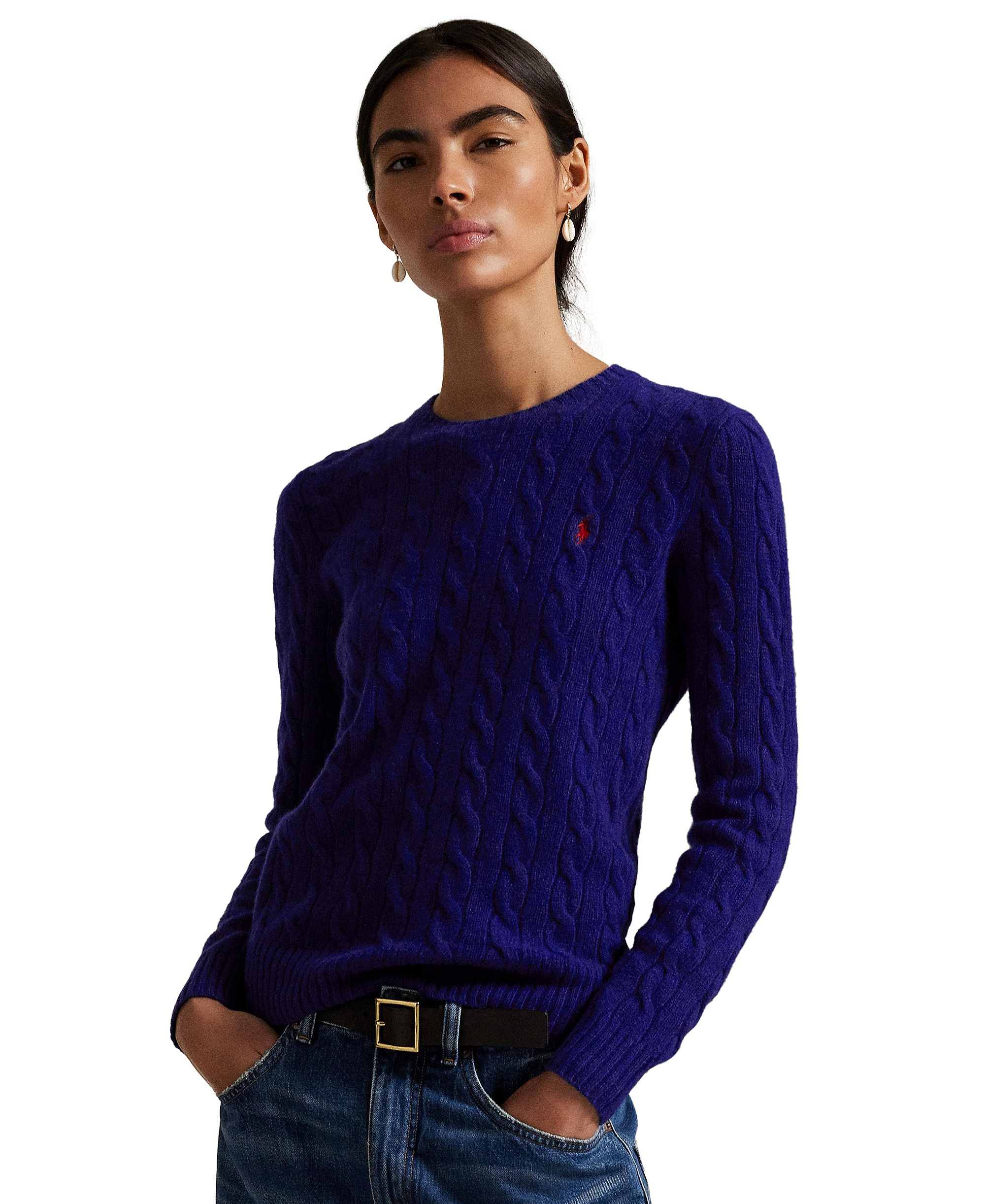 Polo Ralph Lauren Women's Cable Wool-Cashmere Crew Neck Sweater - Orange Rust Heather