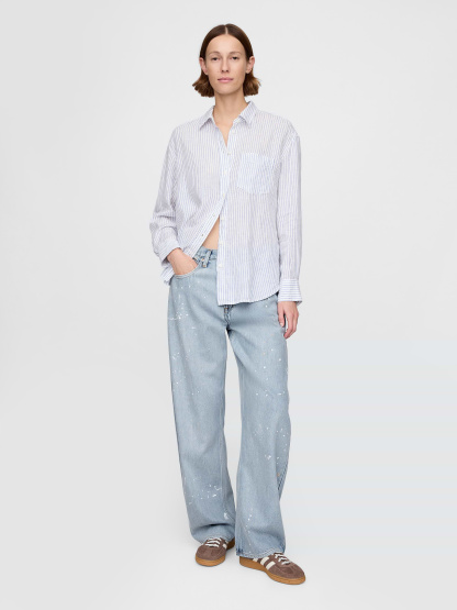 High Rise Barrel Jeans - Splattered light wash
