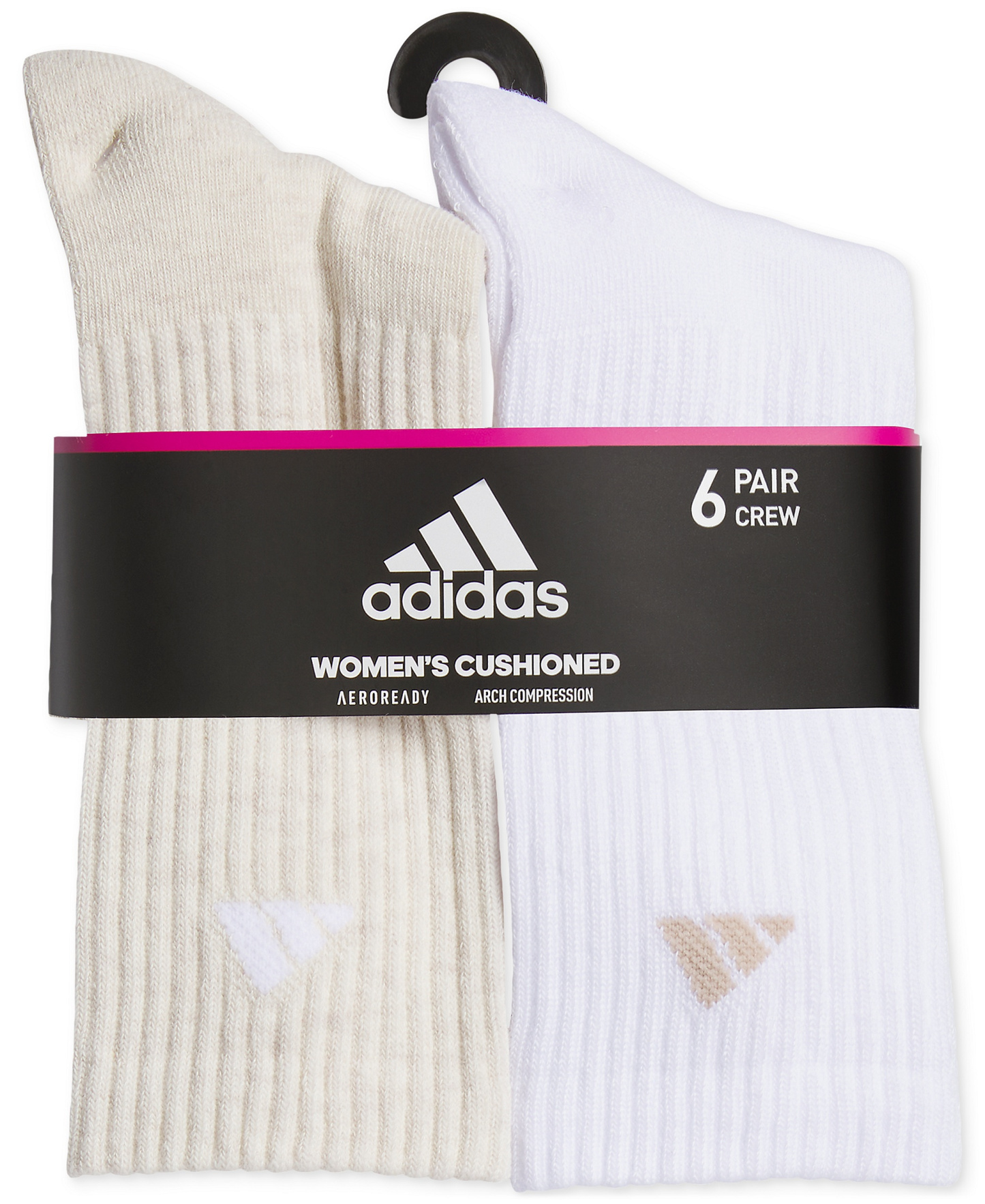 adidas Women's 6-Pk. Athletic Cushioned Crew Socks - ALUMINA BEIGE/WHITE/WONDER BEIGE